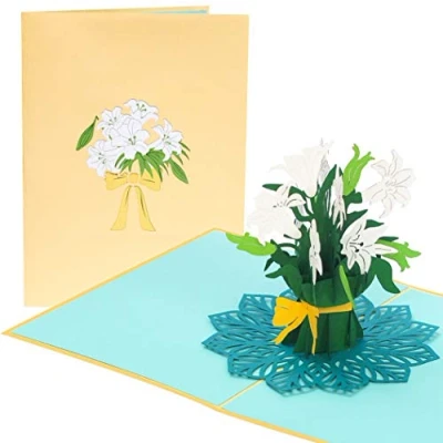 Image of PopLife White Lily Bouquet 3D Pop Up Mother’s Day Card Easter Lilies, Thank You, Congratulations, Sympathy for Sister, Daughter, Wife, Mom, Grandma, Girlfriend, Friend