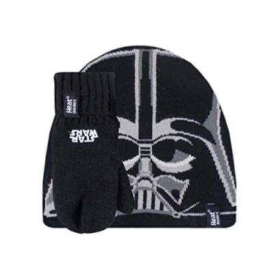Image of HEAT HOLDERS Boys Fleece Lined Marvel/Star Wars Warm Thermal Ski Beanie Winter Hat and Mittens Set (3 6 Years, Darth Vader)