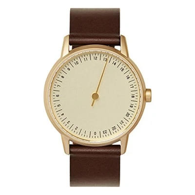 Image of SLOW Round 08 Dark Brown Leather, Gold Case, Dial