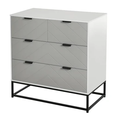 Image of HOMCOM Chest of Drawers with Metal Handles Freestanding Dresser for Bedroom, Living Room