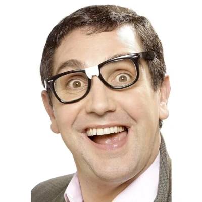 Image of Smiffys Geek Specs, Black with Plaster, School Days Fancy Dress, Dress Up Accessories