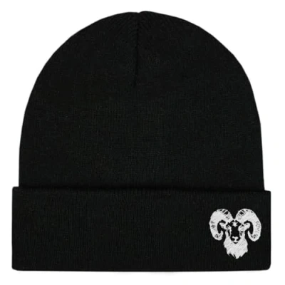 Image of Men&#039;s Sheep Ram Head Embroidered Thermal Knit Rib Beanie Hat (UK, Alpha, S, L, Black)
