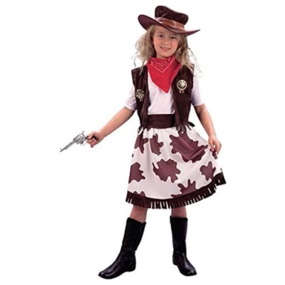 Image of Bristol Novelty CC634 Cow Girl Costume set For Kids Brown and White Cowgirl Print Skirt, Age 8 10 Years Old