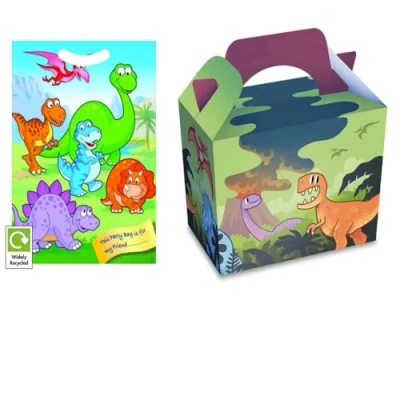 Image of MustBeBonkers Dinosaur CARTOON Birthday Party Boxes and Matching Loot Bags (10)