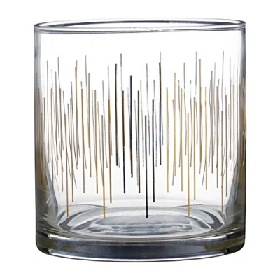Image of Premier Housewares Tumbler Clear Water Glasses Drinking Cold Lines Cocktail Set of 4 Gold Texture Martini Glasses, Whisky H9xW9xD9