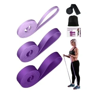 Image of MOXTOYU 3 Pieces Resistance Bands Gym for Exercise Strength Training with Door Anchor and Tote Bag Easy to Carry Pull Up Yoga Stretch Toning Band Purple