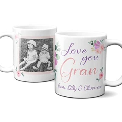Image of Thoughtful Gifts Lovely Floral Photo Gran Mug, Personalised Mug for Gran, Cup Present Gran,Personalised Mothers Day,Birthday,Christmas.