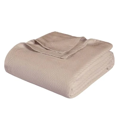 Image of Superior 100% Cotton Blanket Oversized Throw, Woven for Couch, Bed, Bedding, Farmhouse, Home Essentials, Cute and Cozy Bohemian Blankets, Herringbone Weave, King, Khaki