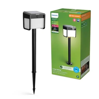 Image of Philips Ezra UltraEfficient Outdoor Solar Pedestal Light with Sensor, 3000K, 250/25lm, Black​