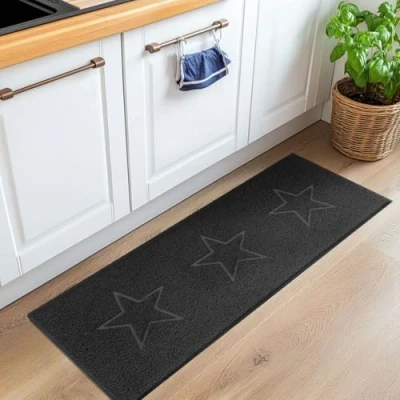 Image of Nicoman Star Motif Embossed Shape Entrance Door Mat Dirt Trapper Washable Barrier Doormat Watertight Indoor or Outdoor (Runner, Black, 150 x 60cm)