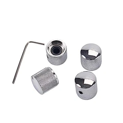 Image of Alnicov Guitar Speed Control Knobs Metal Volume Tone Dome with Allen Keys Screws Set for Electric Bass,Chrome Pack of 4
