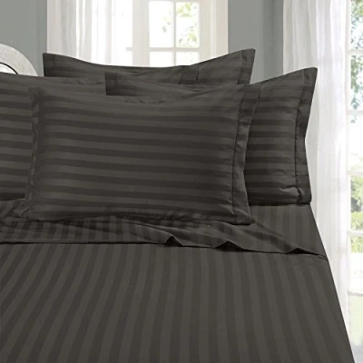 Image of Elegant Comfort Best, Softest, Coziest 6 Piece Sheet Sets! 1500 Premier Hotel Quality Luxurious Wrinkle Resistant Damask Stripe Bed Set, California King Grey