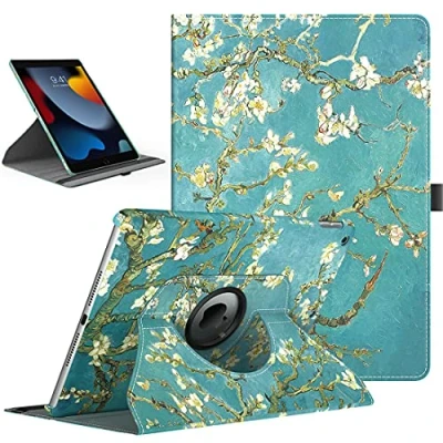 Image of TiMOVO Case for New iPad 9th Generation 2021/8th Gen 2020/7th 2019, 360 Degree Rotating Stand Protective Cover, Smart Swivel with Auto Sleep/Wake Fit 10.2 inch Almond Blossom