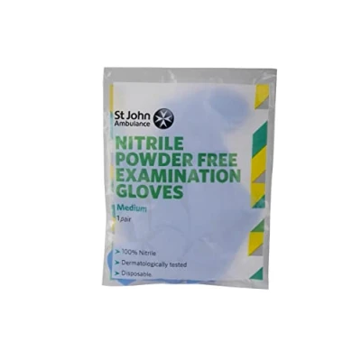 Image of St John Ambulance Nitrile Examination Gloves, Powder Free, Blue, Size M (Pack of 1 Pair Gloves)