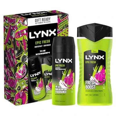 Image of LYNX Epic Fresh The Wingmen Duo Deodorant Gift Set Body Wash &amp; Spray perfect for his daily routine 2 piece