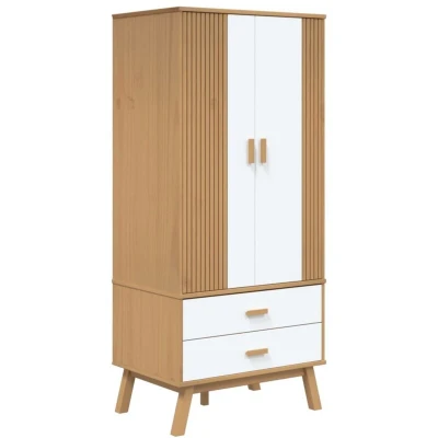 Image of vidaXL Wardrobe OLDEN White and Brown 76.5x53x172 cm Solid Wood Pine