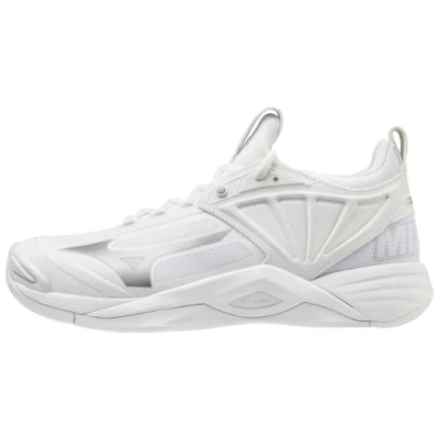 Image of Mizuno Women&#039;s Wave Momentum 2 Volleyball Shoe, White/Silver, 12