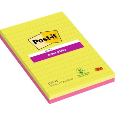 Image of Post it Super Sticky Large Notes, Assorted Colours, Lined, 127 mm x 203 mm, 45 Sheets/Pad, 4 Pads Self stick Notes For Note Taking, To Do Lists &amp; Reminders