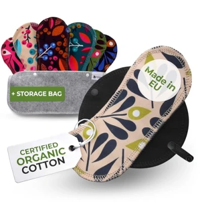 Image of Reusable Panty Liners for Women Thin; 7 pack (Small) Organic Cotton Cloth MADE IN EU; Eco Teens; Daily Washable Pantyliners Vaginal Discharge, NOT Period