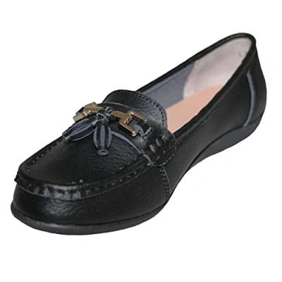 Image of Boulevard Camilla Ladies Leather Tassle Loafers Black UK 6
