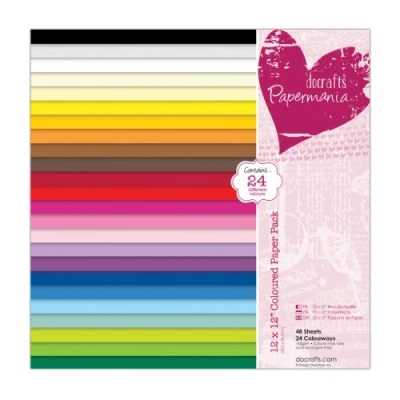 Image of Papermania 12 x inch Coloured Paper, Pack of 48, Multi colour
