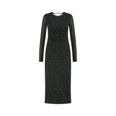 Image of Yumi Black Mesh Bodycon Midi Dress with Tie Back and Diamantes 10