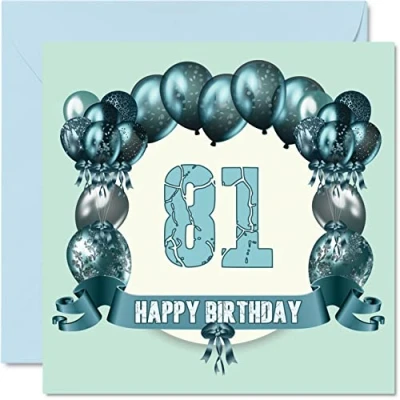 Image of Fun 81st Birthday Cards for Men Balloons Happy Card Dad Uncle Gran Grandpa Auntie Great Grandad Grandma Mum Nanny, 145mm x Greeting Cards,