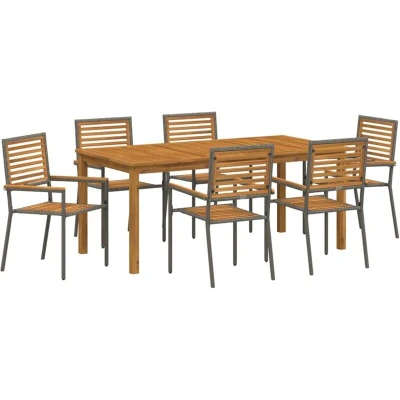 Image of vidaXL 7 Piece Garden Dining Set Grey Poly Rattan Acacia