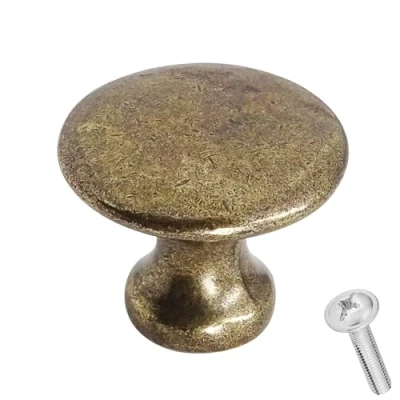 Image of Decoranddecor Calico Kitchen Cabinet Knobs 32mm Diameter Minimal Round Design Antique Brass
