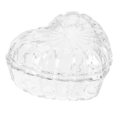 Image of Excellent Houseware Glass Candy Sweet Jar with Lid Clear Heart Shape Covered Sugar Bowl Small Decorative Dish Buffet Storage for Party Wedding Birthday Xmas Gift Kitchen Accessory