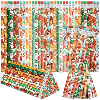 Image of VEYLIN Christmas Pencils, 48 Pack of Xmas Pencils with Erasers Kids Children Holiday Gifts Classroom Prizes