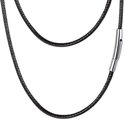 Image of PROSTEEL Mens Braided Leather Necklace PU Metal Clasp Cord Fashion Jewelry for Men Width 2mm / 66cm Long