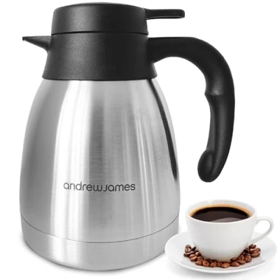 Image of Andrew James 1L Thermal Coffee Carafe Double Walled Vacuum Jug, Stainless Steel Insulated Tea &amp; Pot for Hot and Cold Drinks, Jug Flask Leak Proof Dispenser, Durable Portable
