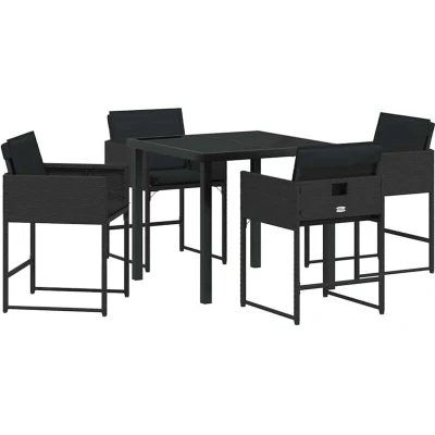 Image of vidaXL 5 Piece Garden Dining Set with Cushions Black Poly Rattan