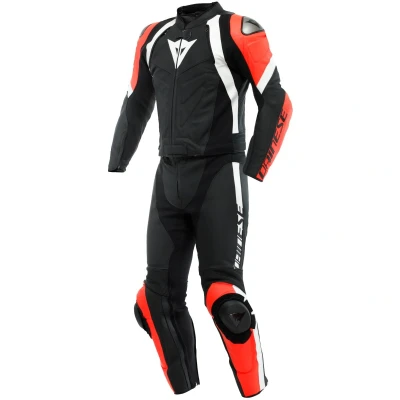 Image of Dainese Avro 4 2 Piece Motorcycle Leather Suit (Black/Red/White, 52)