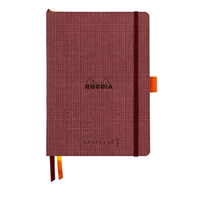 Image of RHODIA 120035C Soft Cover Goalbook Notebook A5 Dotted Dot 240 Pages 90 gsm Ivory Clairefontaine Paper Faux Leather Orange Botanical Collection