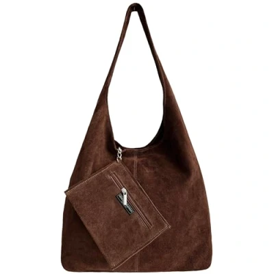 Image of Modarno Women Suede Clutch Shoulder Bag Genuine Leather Bag, brown, Large