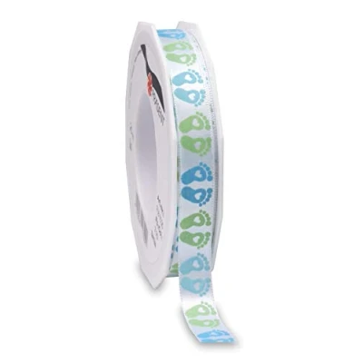 Image of Präsent Sweet Baby Printed Satin Ribbon Blue 15 mm Width, 20 m Length