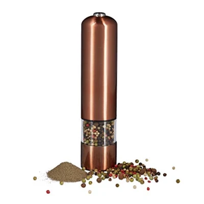 Image of Relaxdays Electric Pepper Mill, Stainless Steel, Ceramic Grinder, Battery Powered, Bronze, Large, 5 x 23 cm