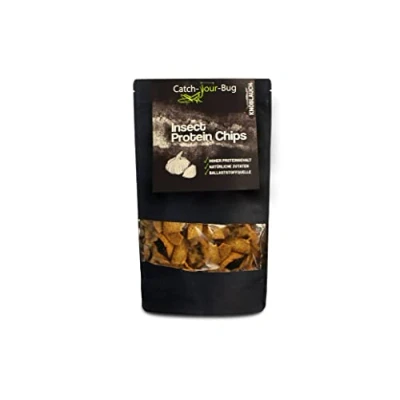 Image of Insect Protein Chips with 24% Protein, Based on Lentil and Pea Flour Cricket Powder, Garlic, 70 g
