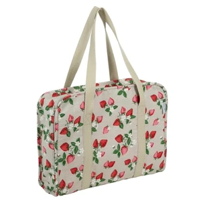 Image of Hobby Gift Exclusive Project Case Sewing &amp; Yarn Storage, Craft Knitting Bag for Classes Travel, 3 Plastic Pocket Inserts Accessories Organising 100% Cotton 34 x 28 12cm Strawberries