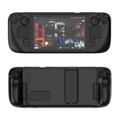 Image of Colorful Protective Case Suitable for Steam deck PC Material Full Cover with Stand Skin friendly Feel Game Console Accessories (black)