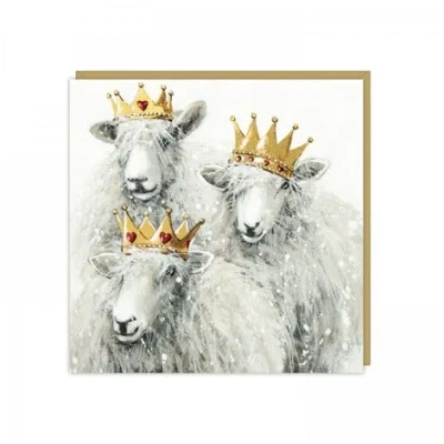 Image of Charity Christmas Cards Sheep and Golden Crowns with Foil Details Eco Friendly Pack of 6 By Art Beat