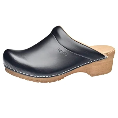Image of Sanita Sandra Mule Clog Original Handmade Flexible Leather for Women Maximum Stability Anatomical Shaped Footbed with Soft Foam Shock Absorbing Heel Black 37 UK
