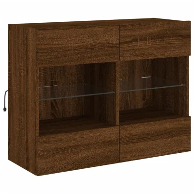 Image of vidaXL TV Wall Cabinet with LED Lights Brown Oak 78.5x30x60.5 cm