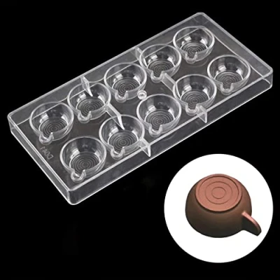 Image of 10 Holes Teacup Shape Clear Polycarbonate Chocolate Mold 3D Bar Molds Jelly Candy Making DIY Moulds Sweet Sugarcraft Fondant Baking Tools