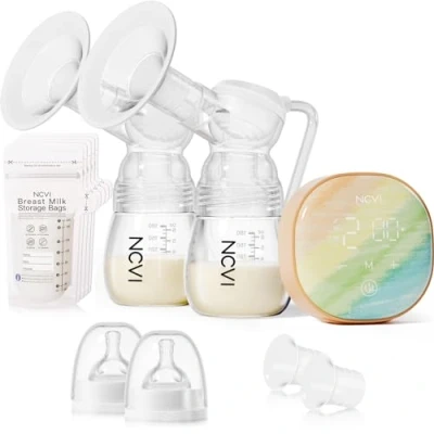 Image of NCVI Double Electric Breast Pump, Pump 8122 with 4 Modes 9 Levels, Breastfeeding 21/24mm Flanges, Rechargeable Milk Ultra Quiet for Home &amp; Travel, LED Touchscreen
