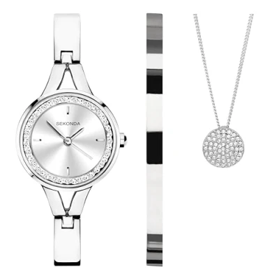 Image of Sekonda Dress Gift Set Ladies 24mm Quartz Watch in Silver with Analogue Display, and Alloy Strap 49018