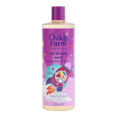 Image of Childs Farm Kids Hair &amp; Body Wash, Blackberry Apple Tear free, Gently Cleanses Suitable for Dry, Sensitive Eczema prone Skin, 500ml