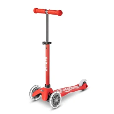 Image of Micro Scooters Mini Deluxe LED Children&#039;s Scooter Handlebar Adjustable Light Up Wheels 2 5yrs Boys &amp; Girls Red